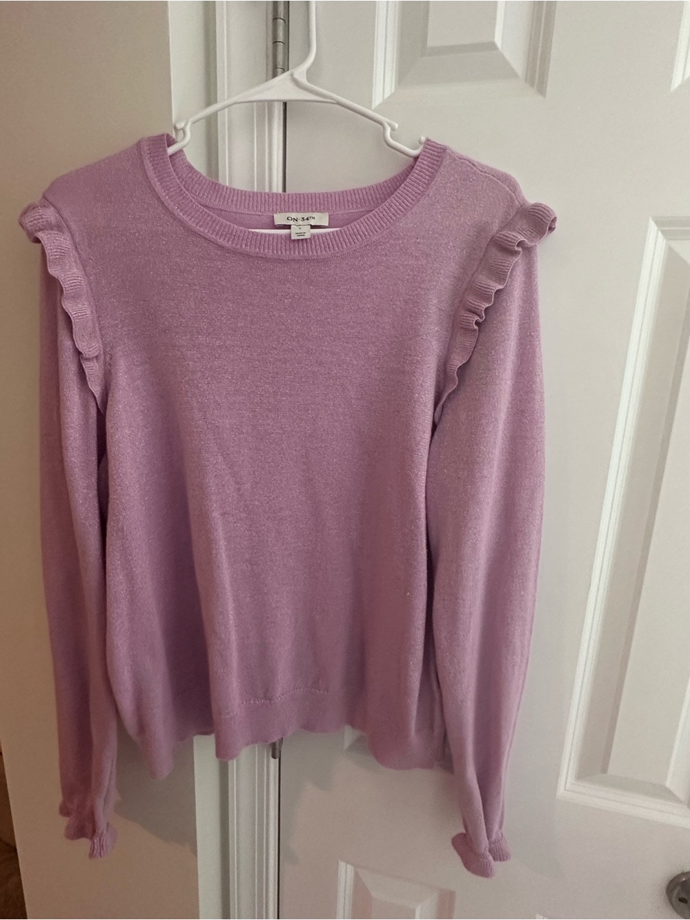Pink Sparkle Ruffle Shoulder Sweater - Picture 3 of 6